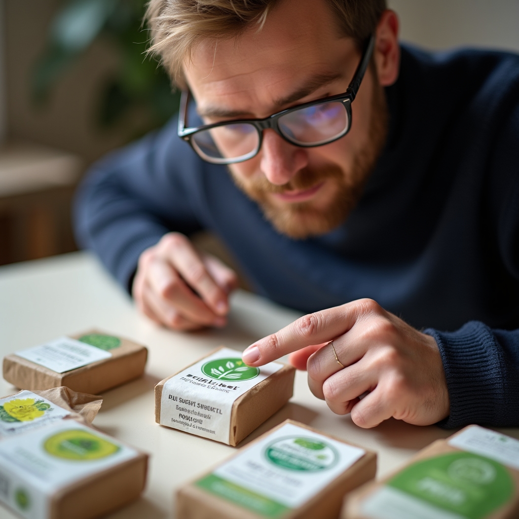 Raccolta di etichette ecologiche su prodotti di consumo con spiegazioni dettagliate