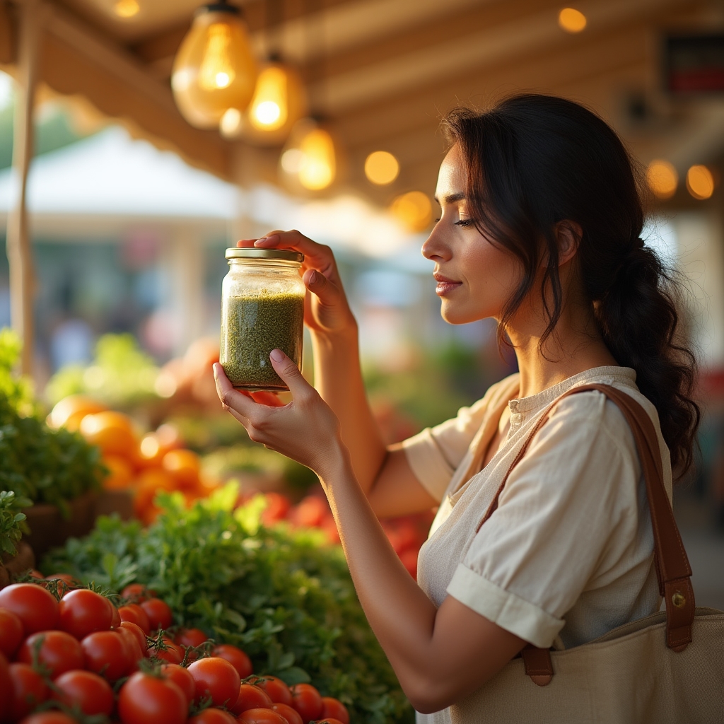 Persona che valuta prodotti sostenibili al supermercato